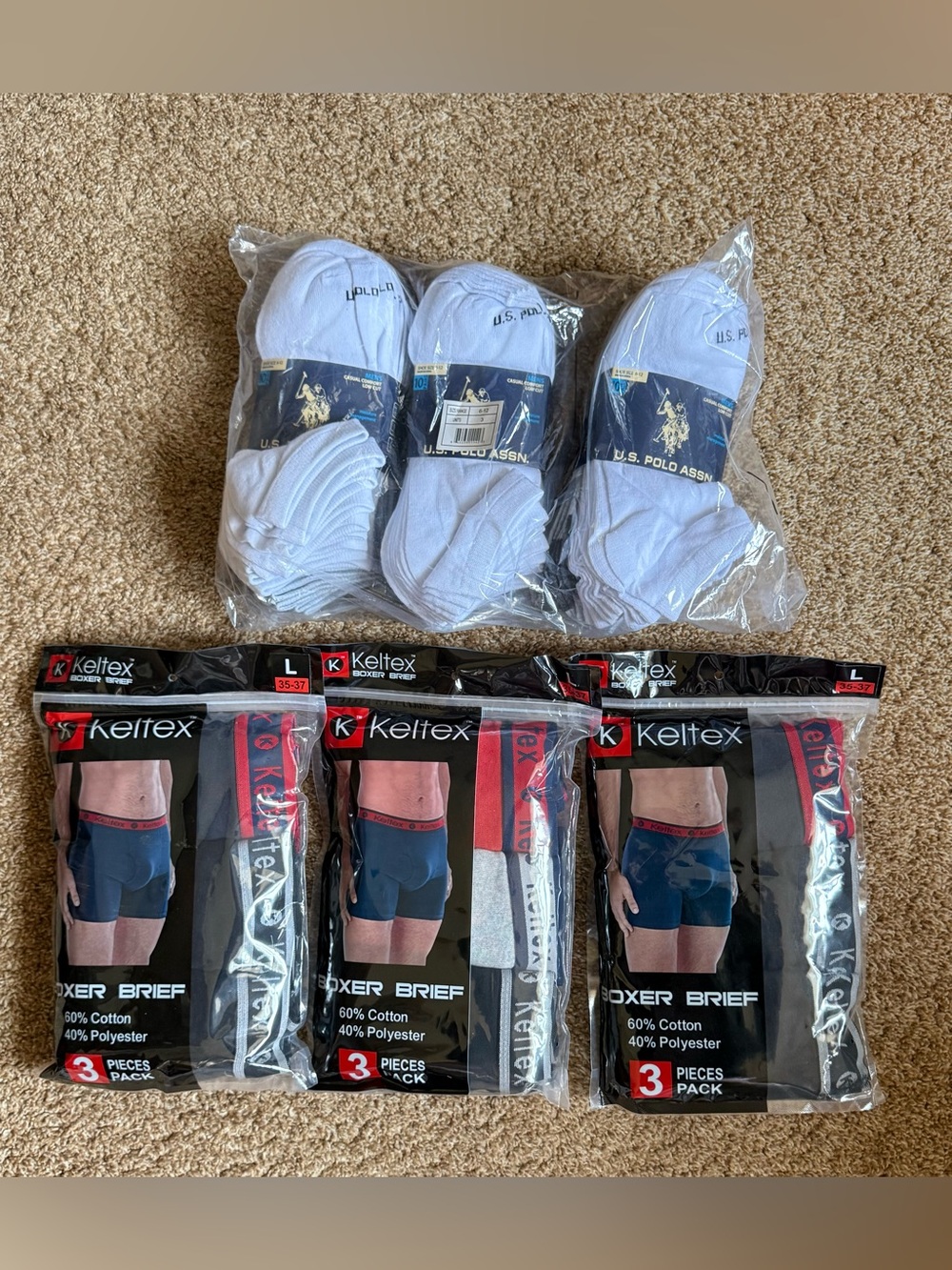 Keltex Boxer Briefs Size L & U.S. Polo Assn. Low Cut Socks Size 6-12 Bundle